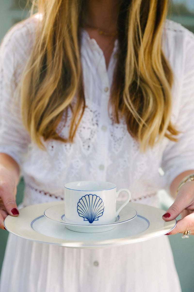 Blue Shell Teacup, Saucer, & Plate Set